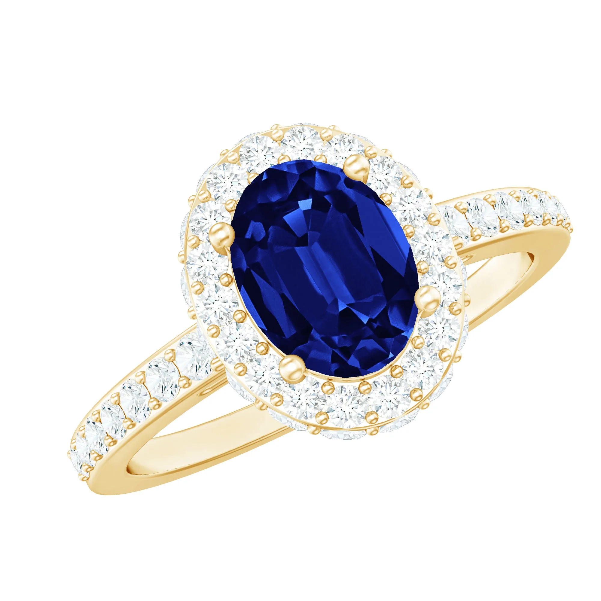 3 CT Created Blue Sapphire Engagement Ring with Diamond Classic Halo