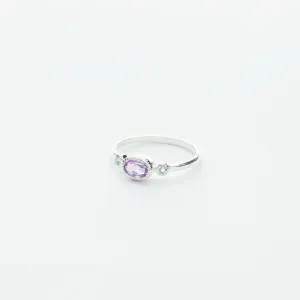 3 Stone Oval Amethyst and Blue Topaz Ring in Silver