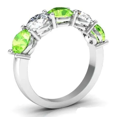 3.00cttw Shared Prong  5 Stone Ring with Peridot and Diamonds