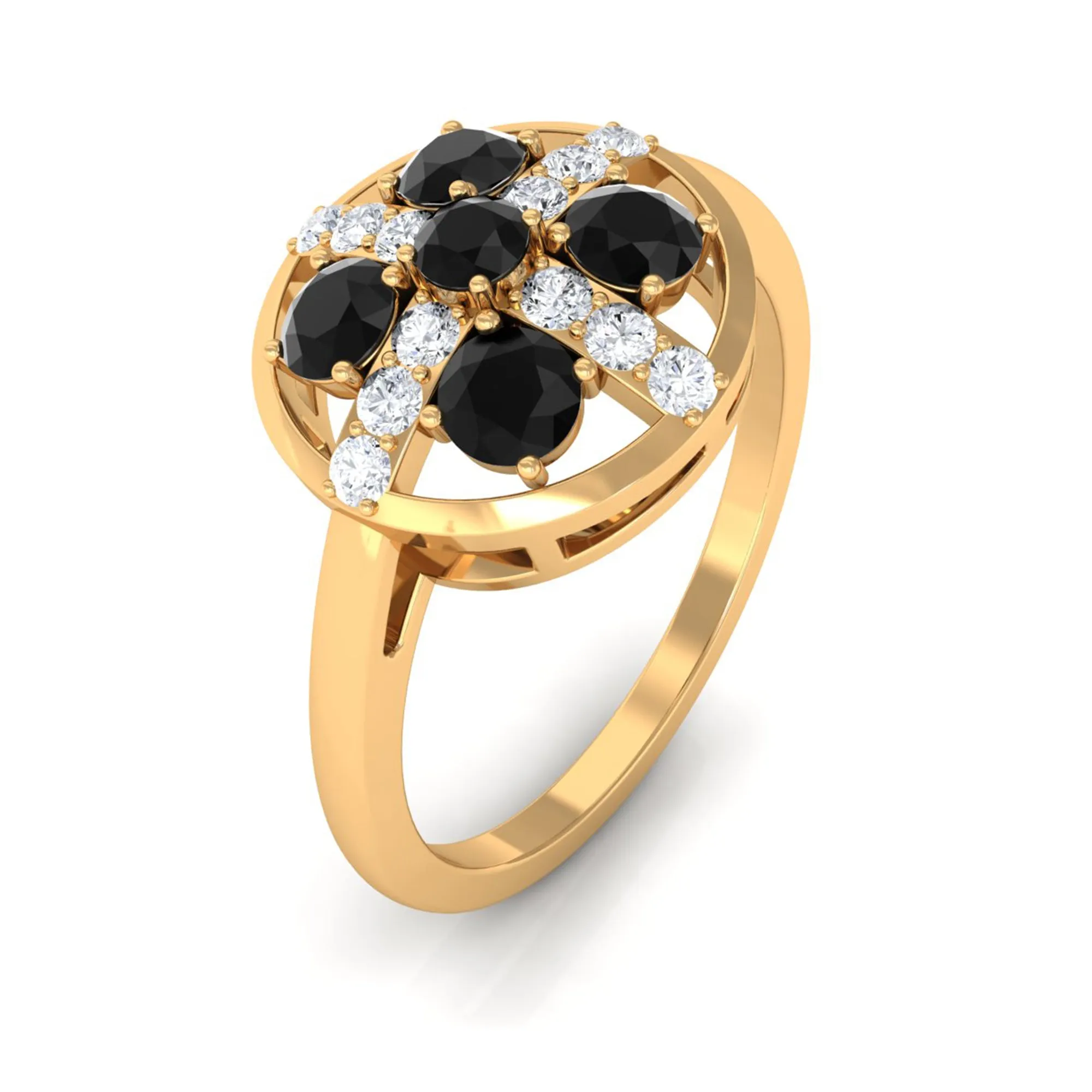 3/4 CT Black Spinel and Diamond Contemporary Ring