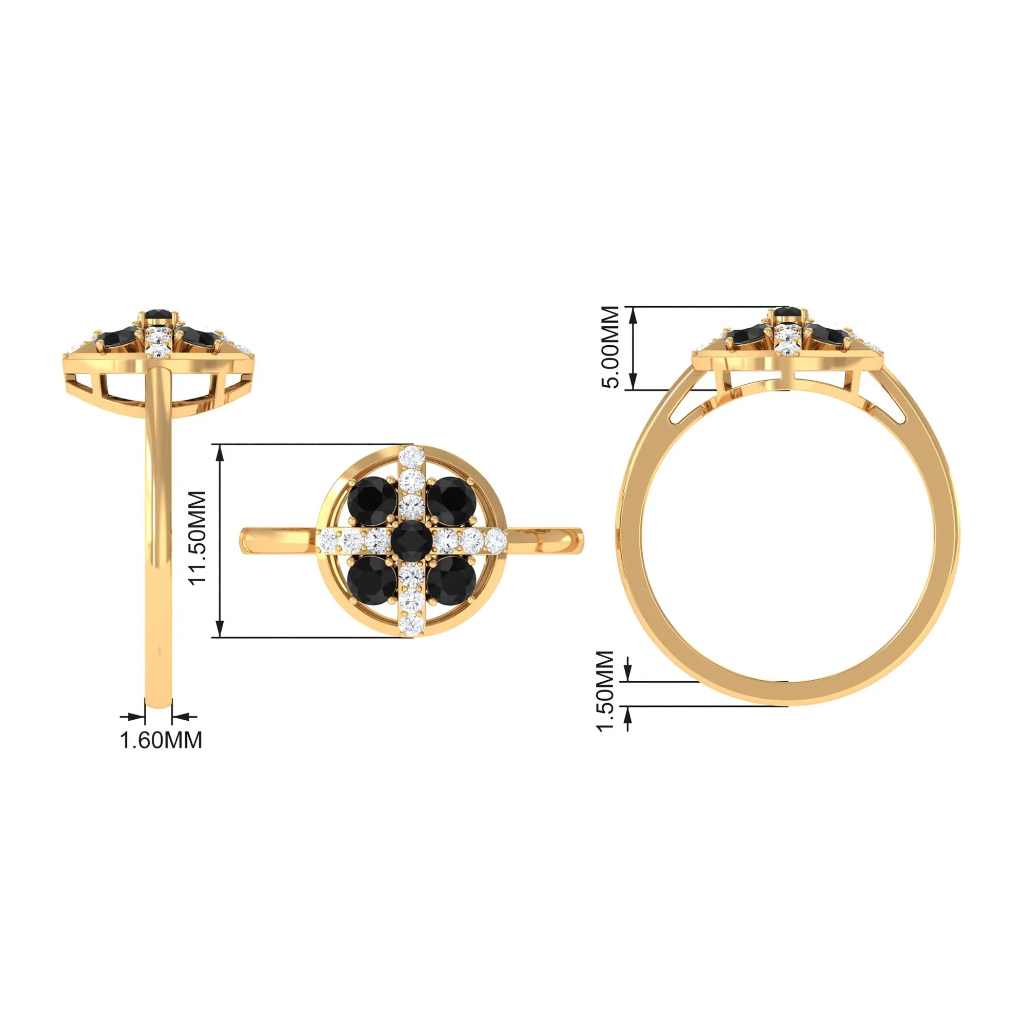 3/4 CT Black Spinel and Diamond Contemporary Ring