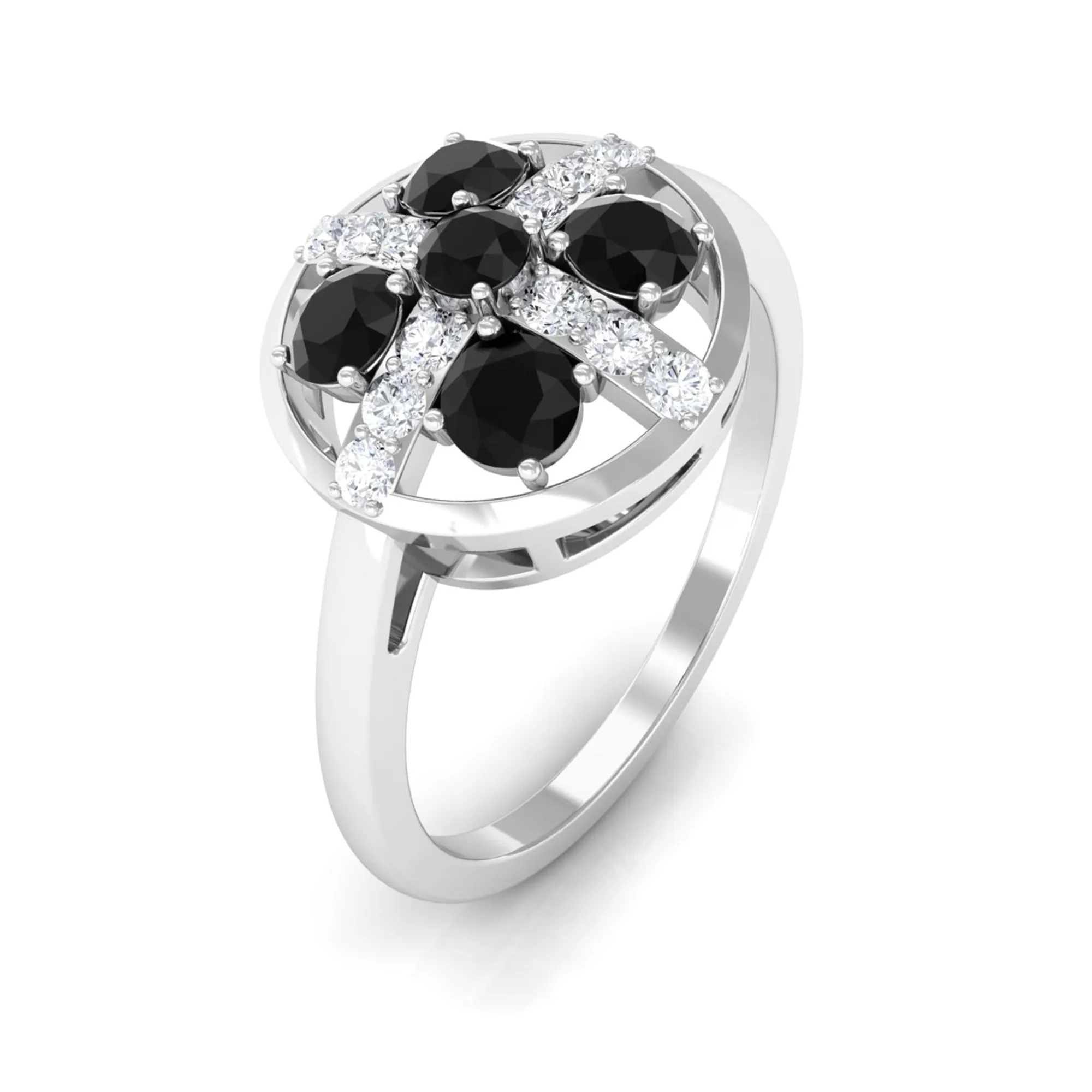 3/4 CT Black Spinel and Diamond Contemporary Ring