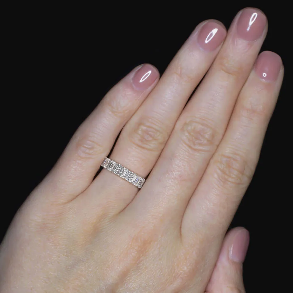 4.8ct EMERALD CUT DIAMOND WEDDING BAND ETERNITY RING WHITE GOLD STACKING NATURAL