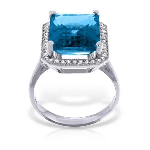 7.8 Carat 14K Solid White Gold Return My Heart Blue Topaz Diamond Ring