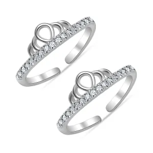 925 Sterling Silver Classic Cubic Zirconia Crown Shape Adjustable Toe Ring for Women