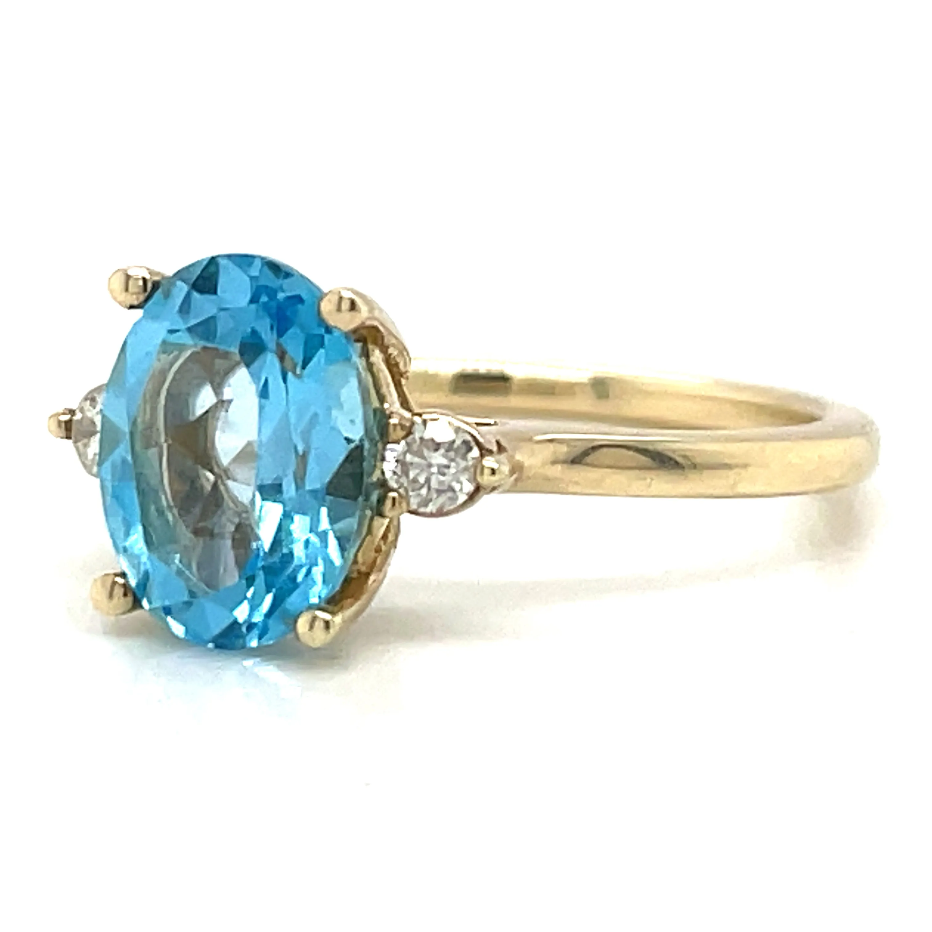 9ct Yellow Gold Earth Grown 2ct Blue Topaz & 0.08ct Diamond Ring