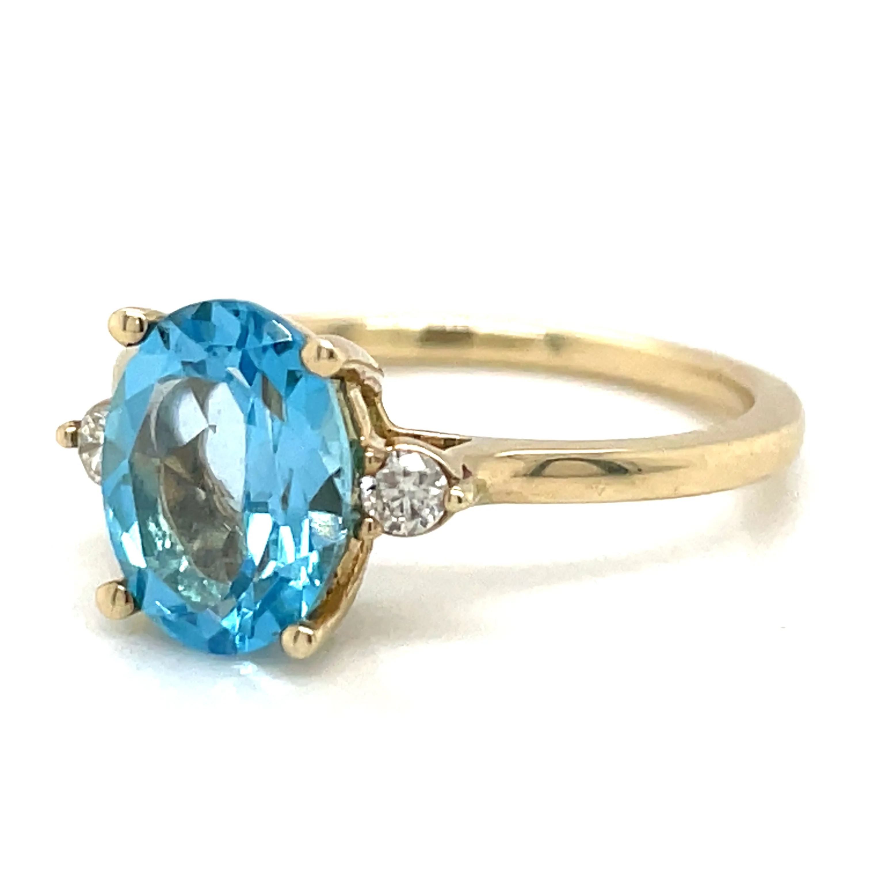 9ct Yellow Gold Earth Grown 2ct Blue Topaz & 0.08ct Diamond Ring