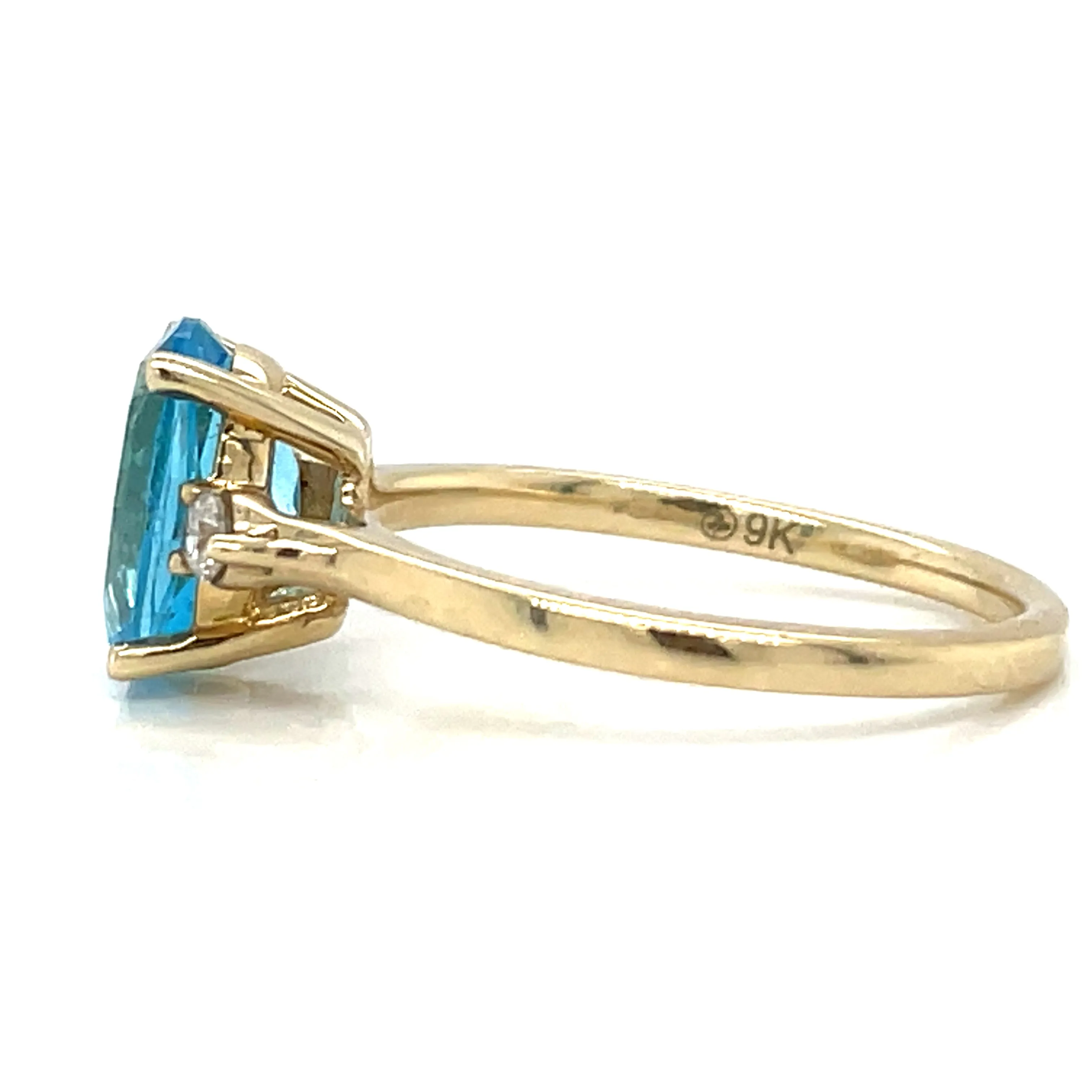 9ct Yellow Gold Earth Grown 2ct Blue Topaz & 0.08ct Diamond Ring