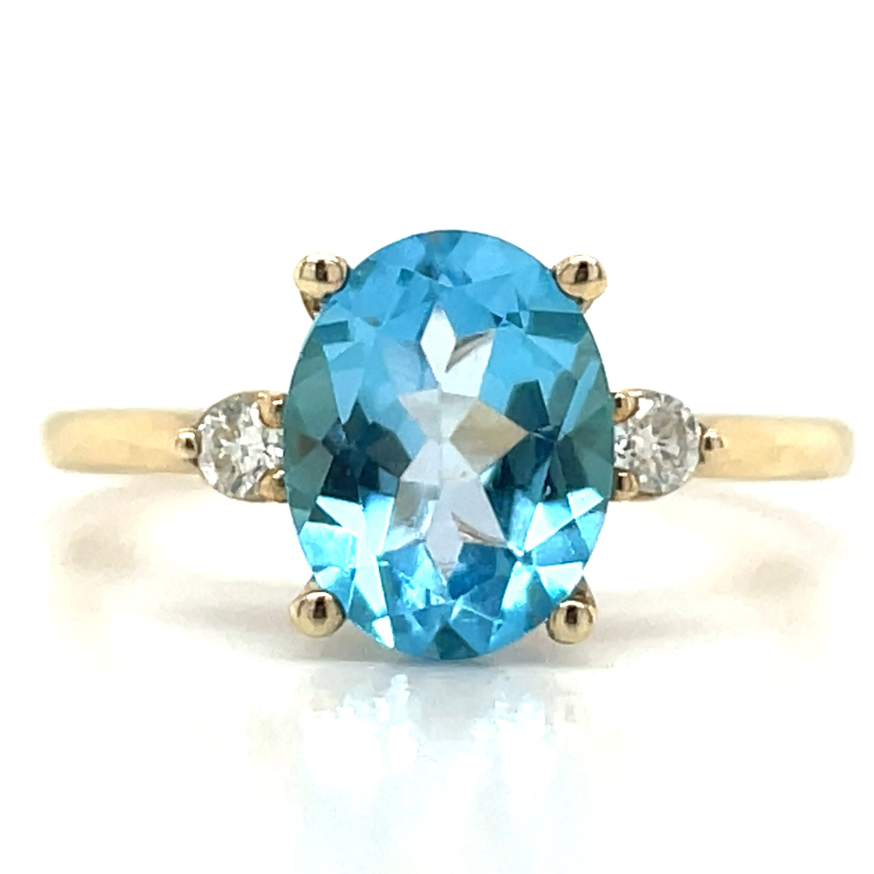9ct Yellow Gold Earth Grown 2ct Blue Topaz & 0.08ct Diamond Ring