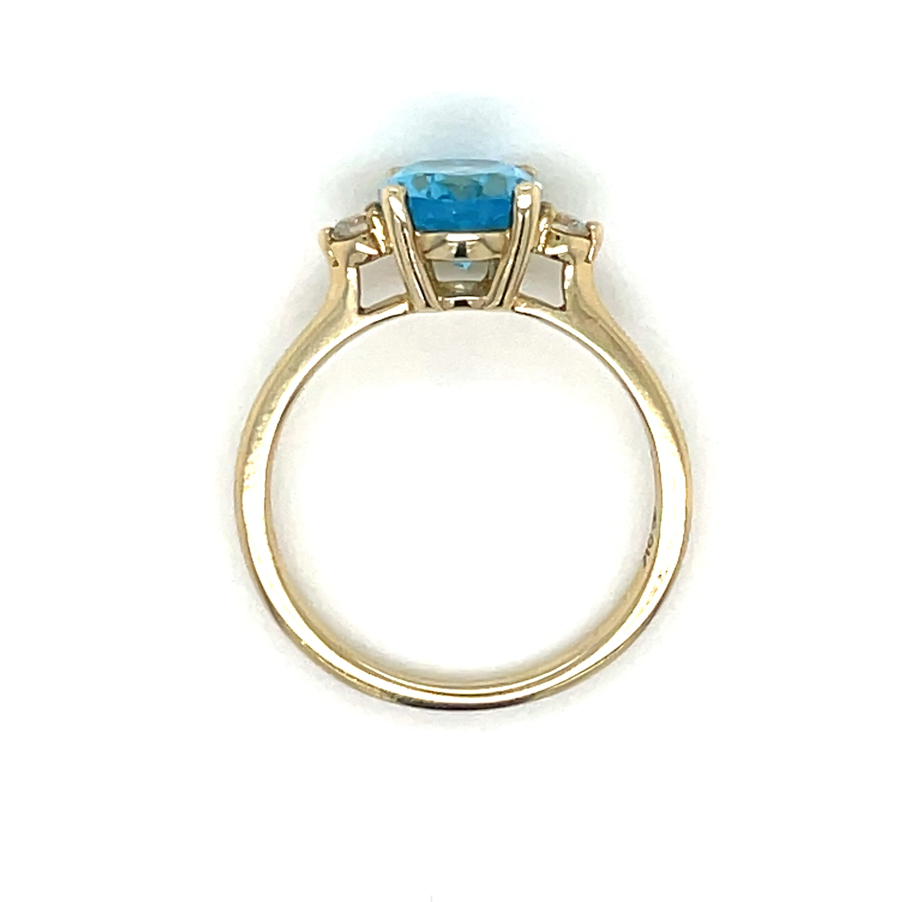 9ct Yellow Gold Earth Grown 2ct Blue Topaz & 0.08ct Diamond Ring