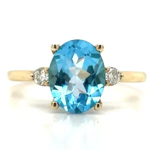 9ct Yellow Gold Earth Grown 2ct Blue Topaz & 0.08ct Diamond Ring
