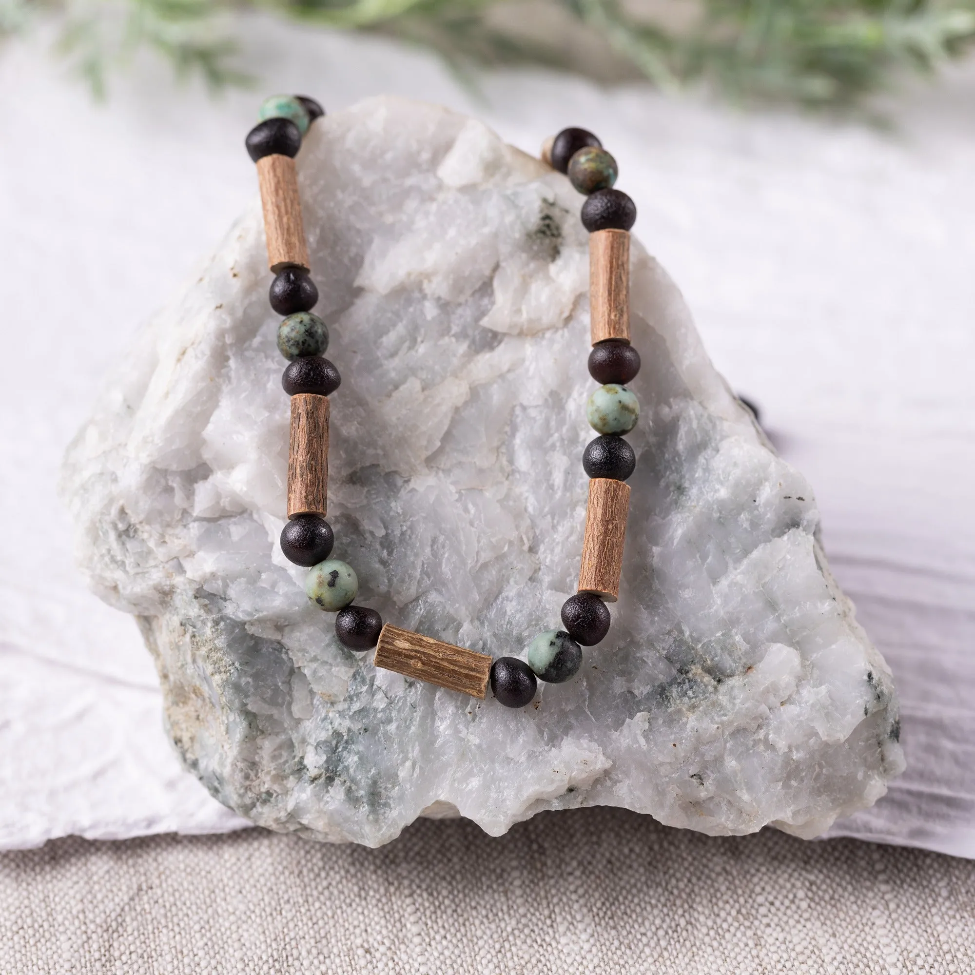 Adults | African Turquoise   Raw Cherry Amber Hazelwood Necklace