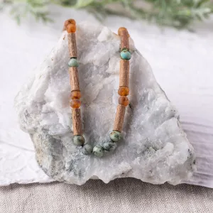 Adults | African Turquoise   Raw Cognac Amber Hazelwood Necklace