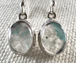 AJOITE in QUARTZ Crystal Earrings - Sterling Silver, Rare - Dangle Earrings, Fine Jewelry, Crystal Drop Earrings, 53689
