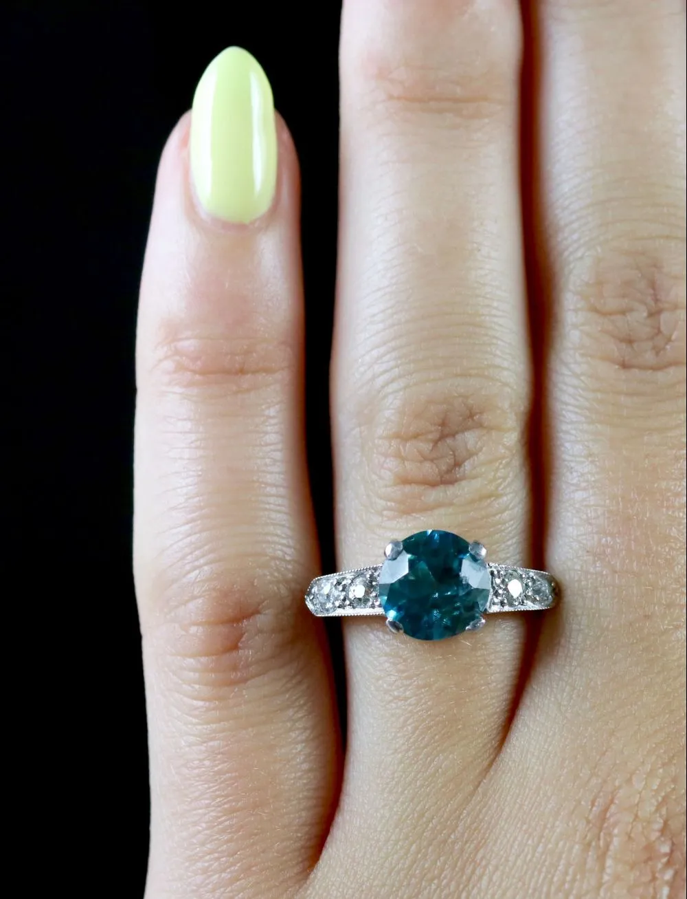 Antique Art Deco Blue Zircon Diamond Ring 18Ct Circa 1920