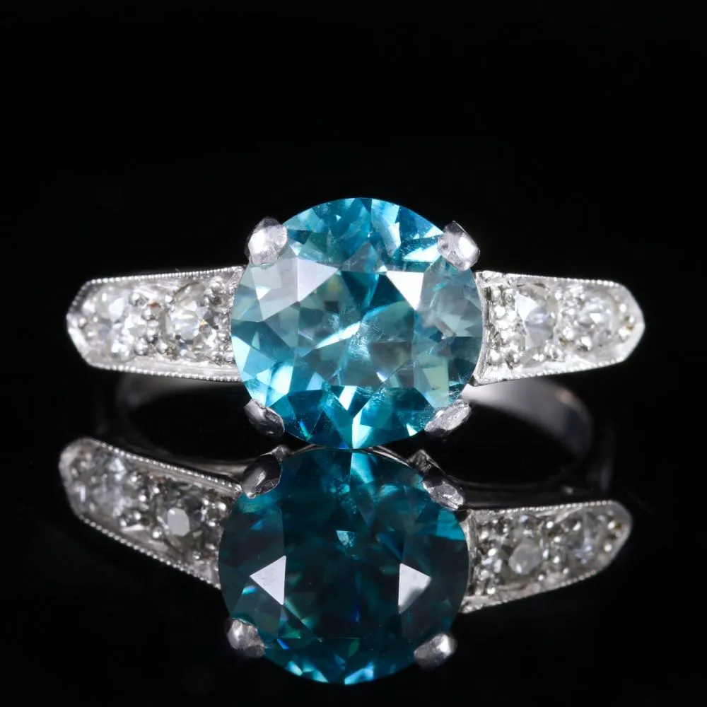 Antique Art Deco Blue Zircon Diamond Ring 18Ct Circa 1920