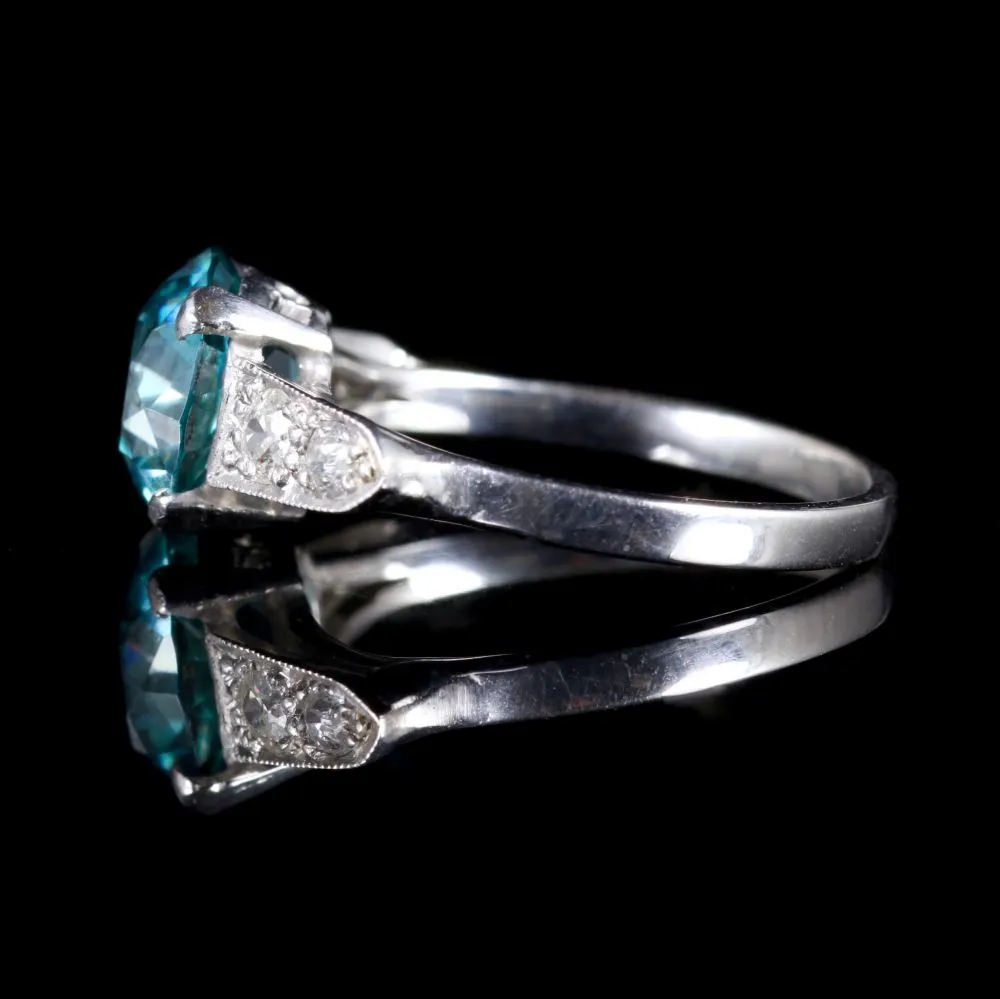 Antique Art Deco Blue Zircon Diamond Ring 18Ct Circa 1920