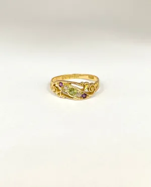 Antique, Edwardian, Suffragette Colours Ring, (Amethyst, Peridot and Diamond), Hallmarked for 18ct Gold, Birmingham, 1911