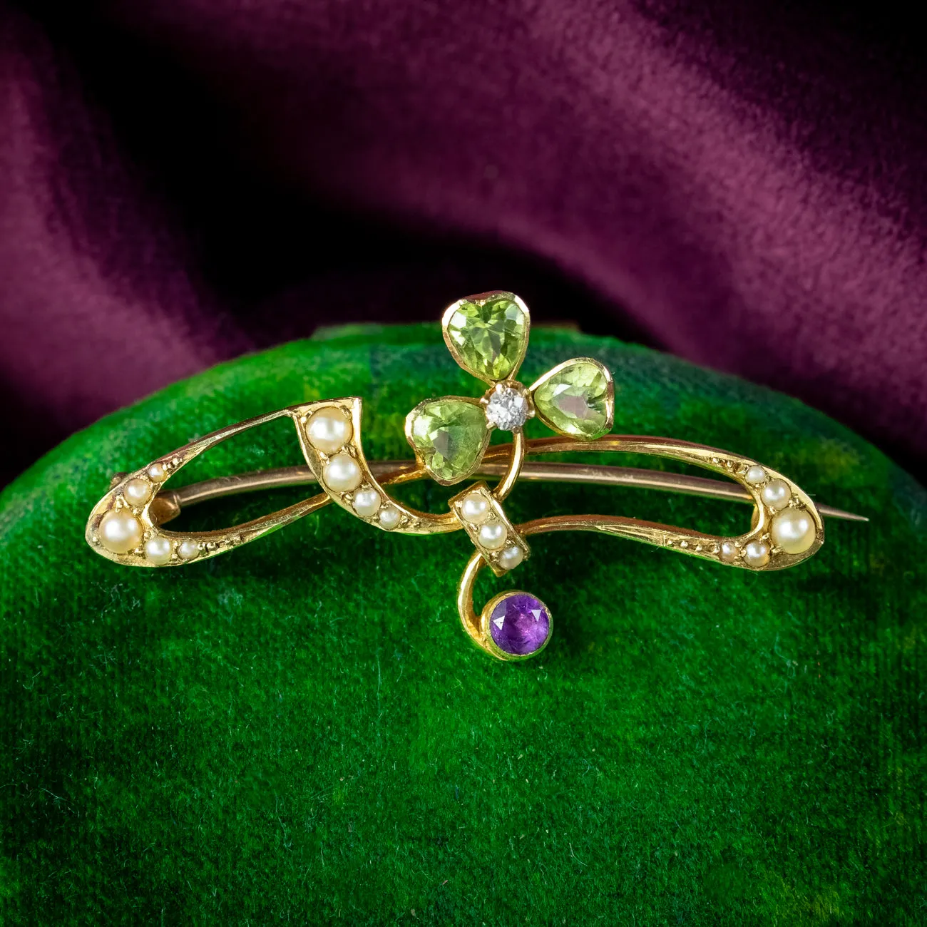 Antique Edwardian Suffragette Shamrock Brooch 15ct Gold