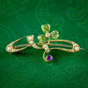 Antique Edwardian Suffragette Shamrock Brooch 15ct Gold