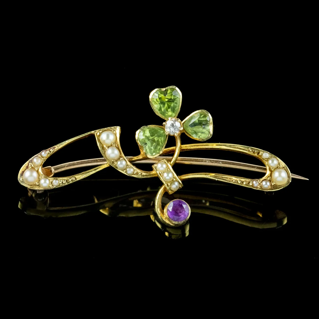 Antique Edwardian Suffragette Shamrock Brooch 15ct Gold