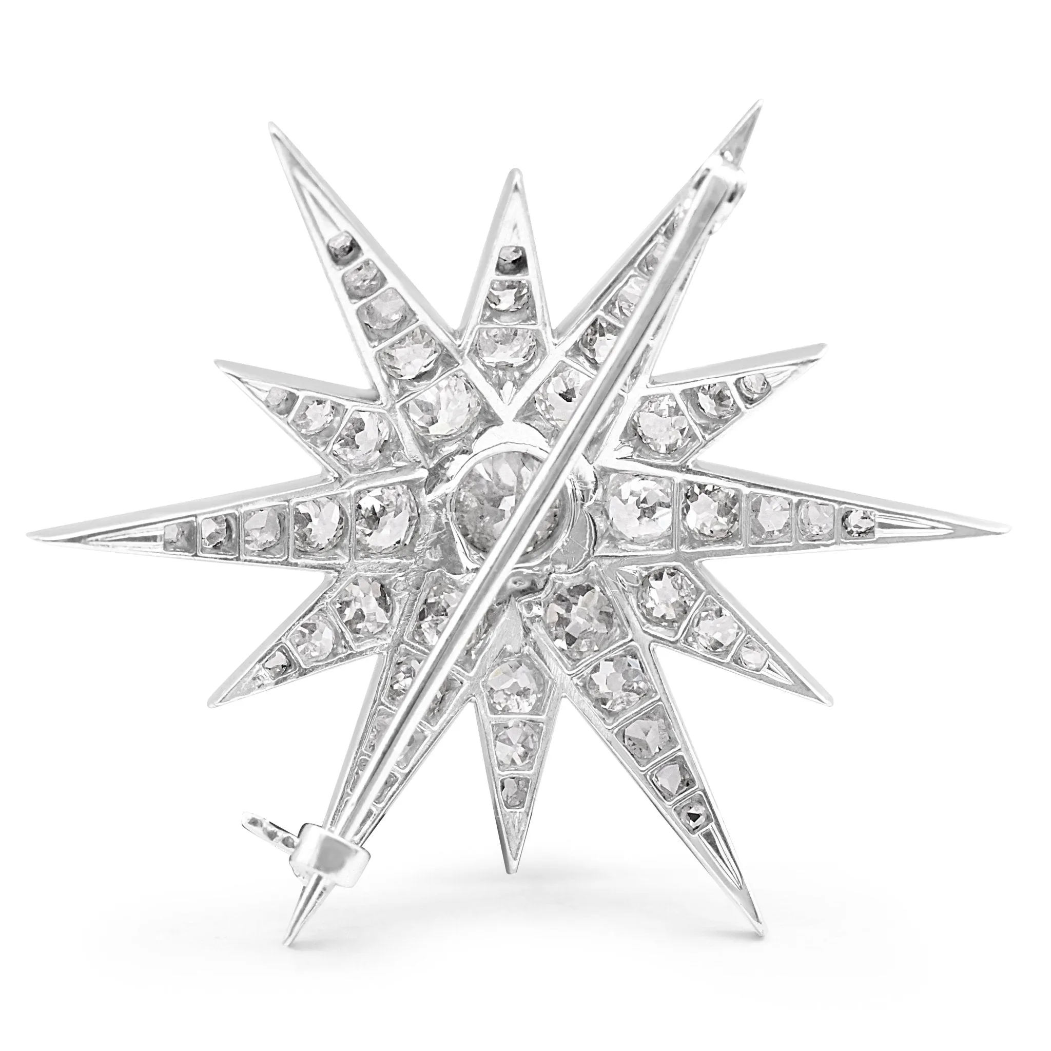 Antique Old Brilliant & Rose Diamond Set Star Brooch