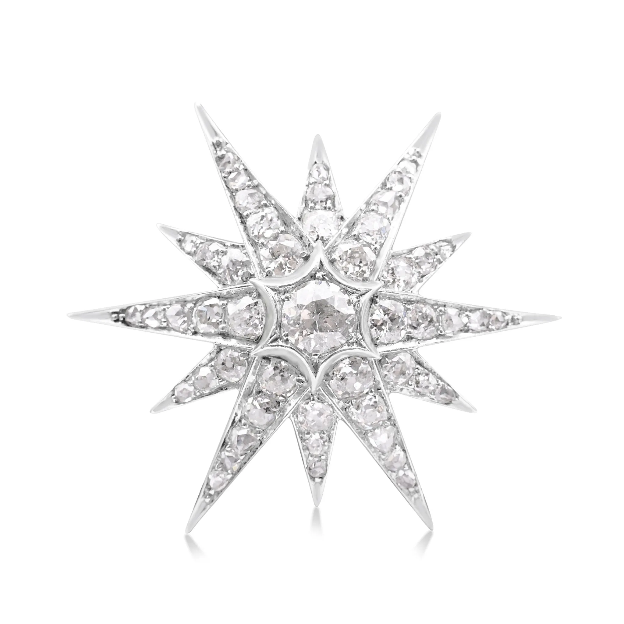 Antique Old Brilliant & Rose Diamond Set Star Brooch