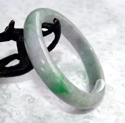 Apple Green Veins, Soft Smoky Lavender Hues Burmese Jadeite Bangle Bracelet 56mm Certificate (8555)