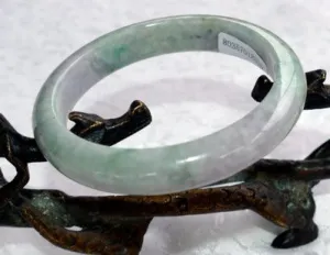 Apple Green Veins, Soft Smoky Lavender Hues Burmese Jadeite Bangle Bracelet 56mm Certificate (8555)