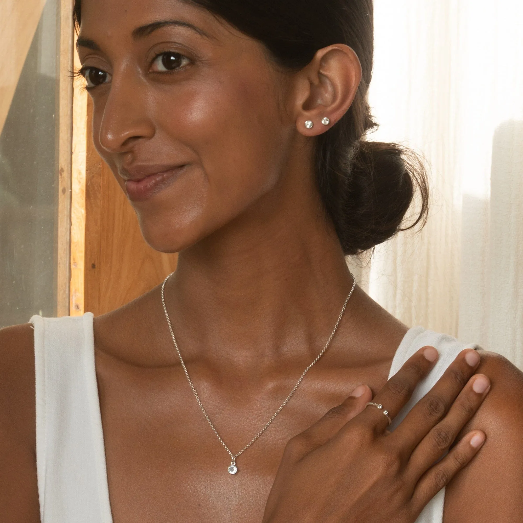 April Birthstone Open Style Ring, White Topaz