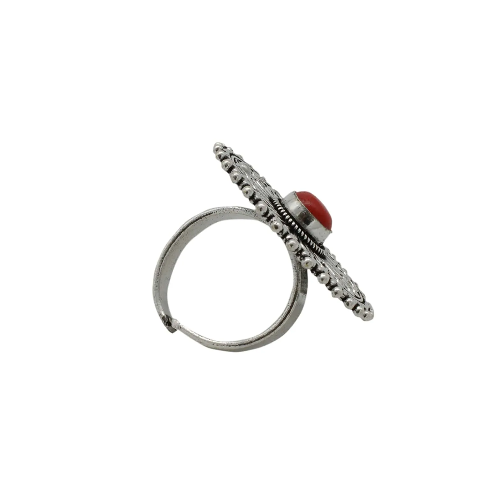 Aruna Red Silver Oxidized Filigree Ring