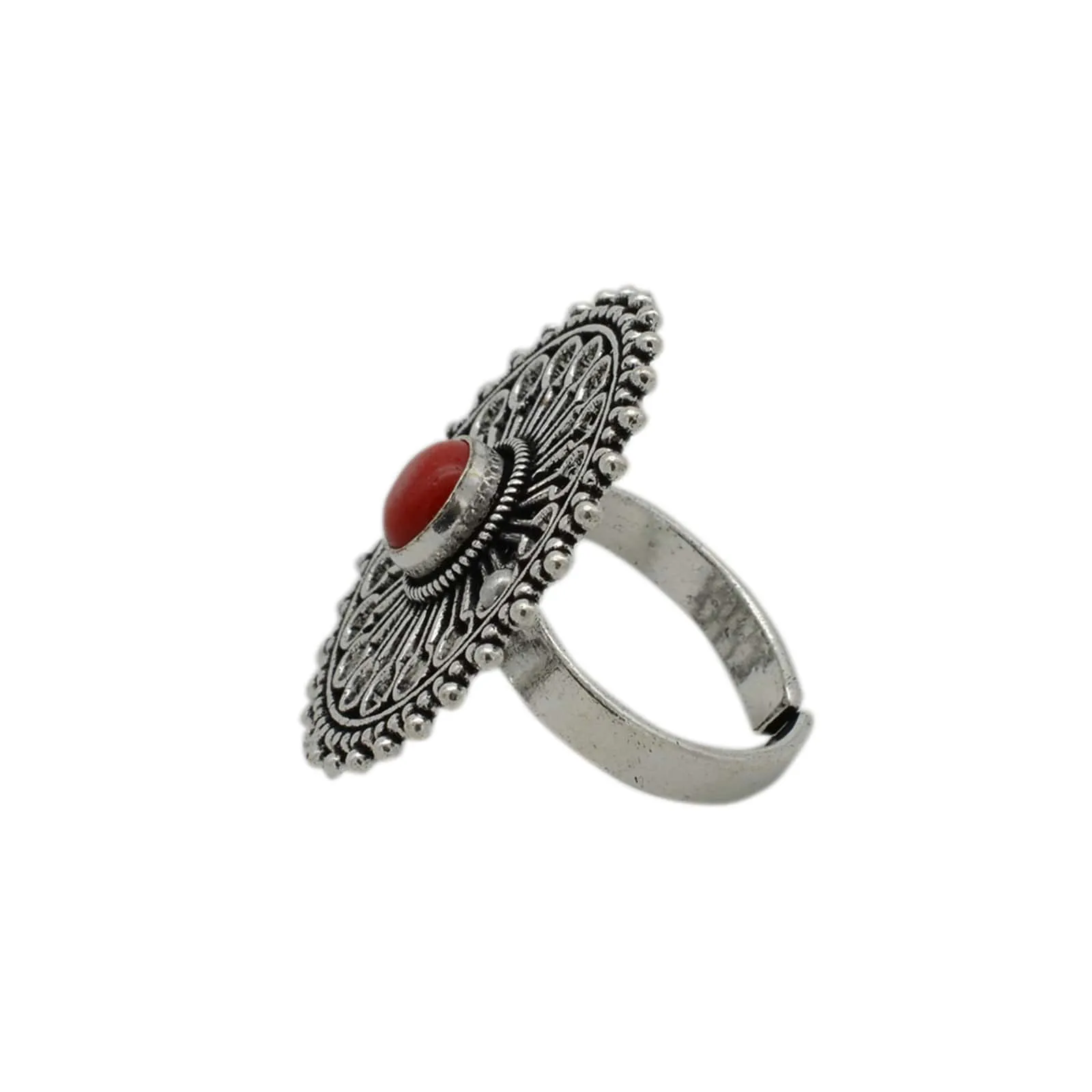 Aruna Red Silver Oxidized Filigree Ring