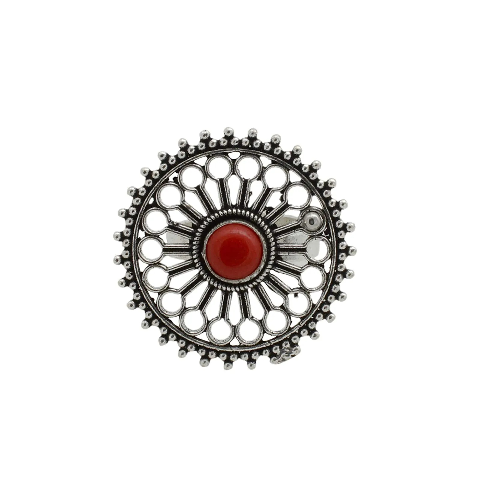 Aruna Red Silver Oxidized Filigree Ring