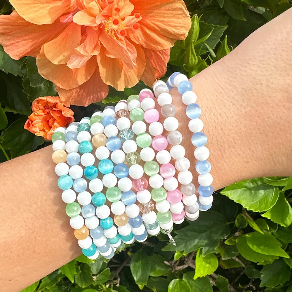 Atlantic White Shark Conservancy Charity Stacker: Grey Stripe Agate & White Jade Bracelet