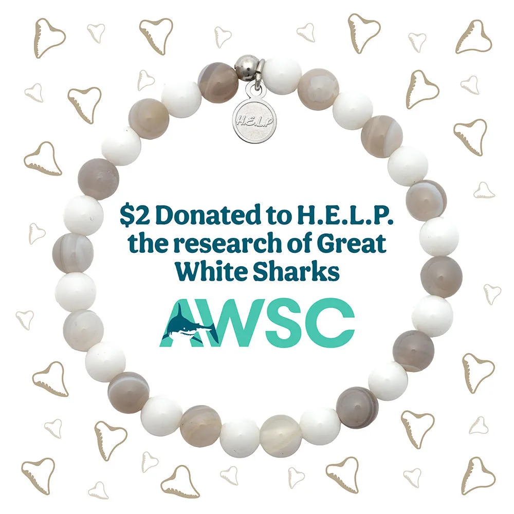 Atlantic White Shark Conservancy Charity Stacker: Grey Stripe Agate & White Jade Bracelet