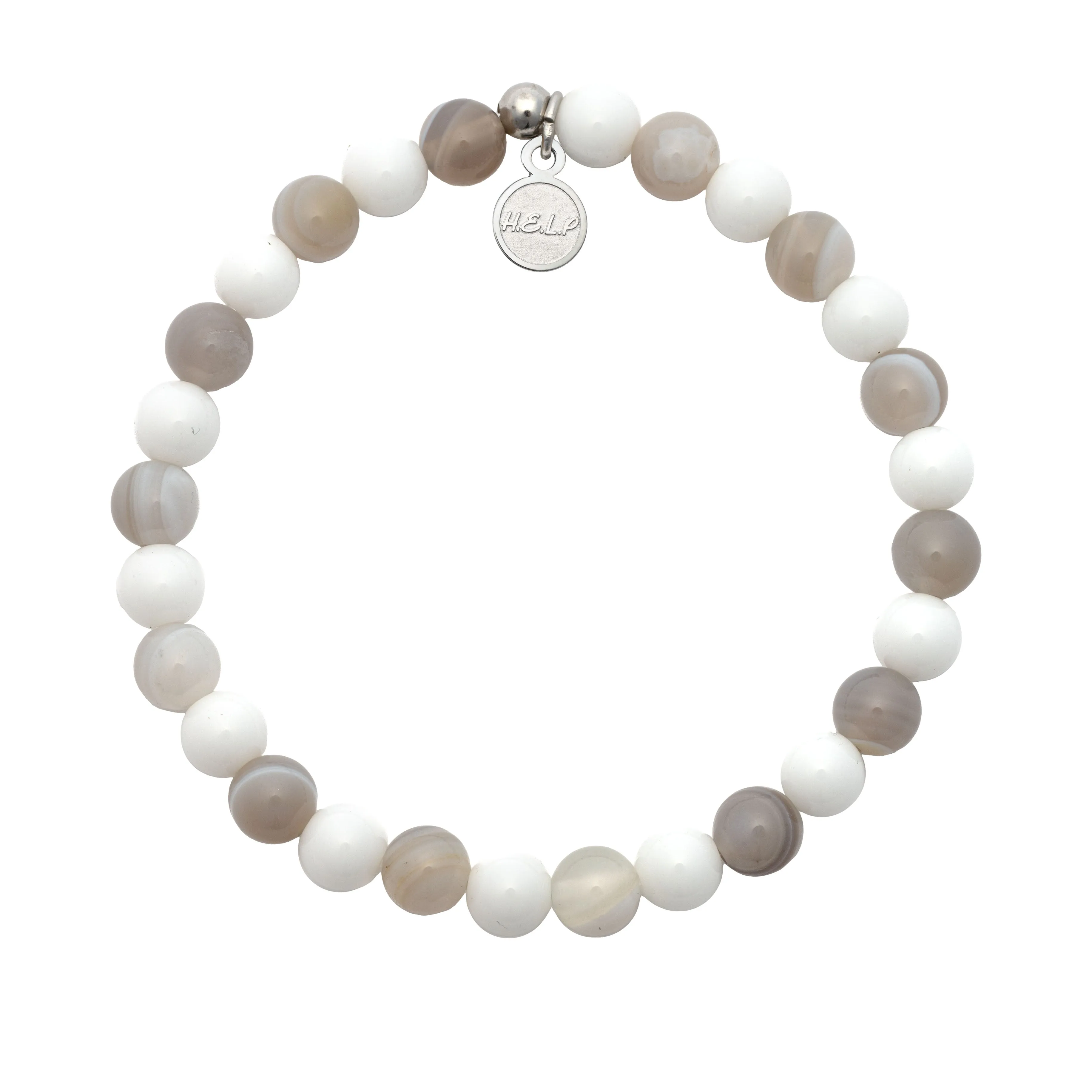 Atlantic White Shark Conservancy Charity Stacker: Grey Stripe Agate & White Jade Bracelet