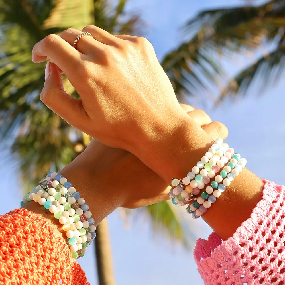 Atlantic White Shark Conservancy Charity Stacker: Grey Stripe Agate & White Jade Bracelet