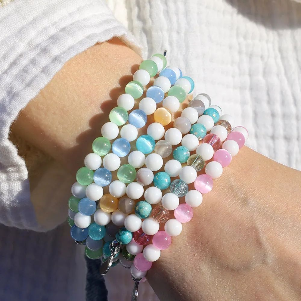 Atlantic White Shark Conservancy Charity Stacker: Grey Stripe Agate & White Jade Bracelet