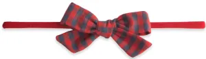 Baby Bling Red/Charcoal Check Cotton Print Skinny Bow Headband