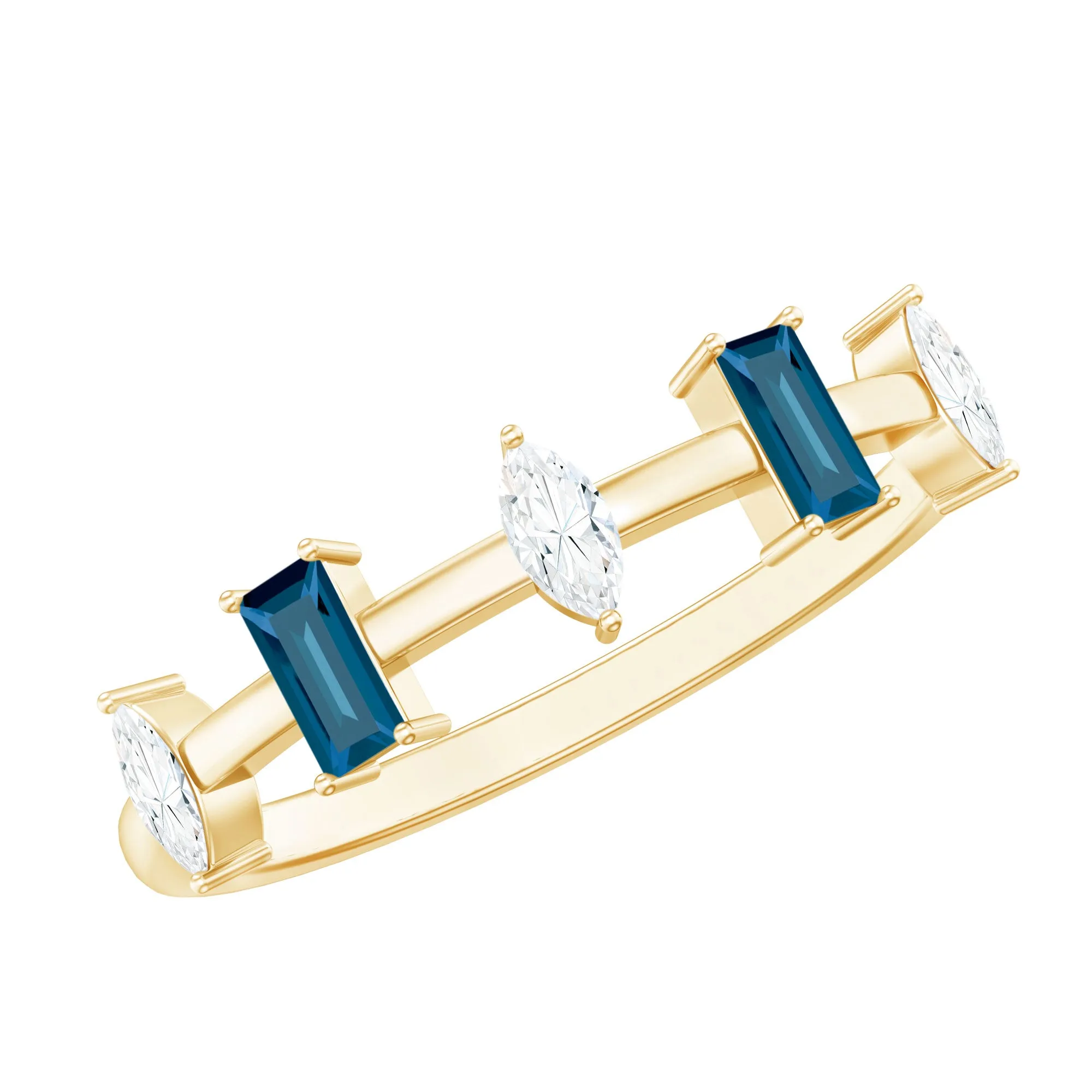 Baguette London Blue Topaz and Marquise Diamond Half Eternity Ring