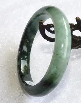 Balancing "Yin and Yang" Green Burmese Jadeite Grade A Jade Bangle Braceiet 55.5mm Certificate (3080)