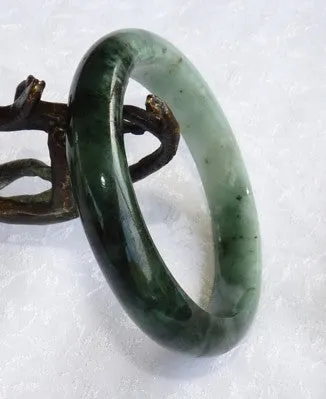 Balancing "Yin and Yang" Green Burmese Jadeite Grade A Jade Bangle Braceiet 55.5mm Certificate (3080)