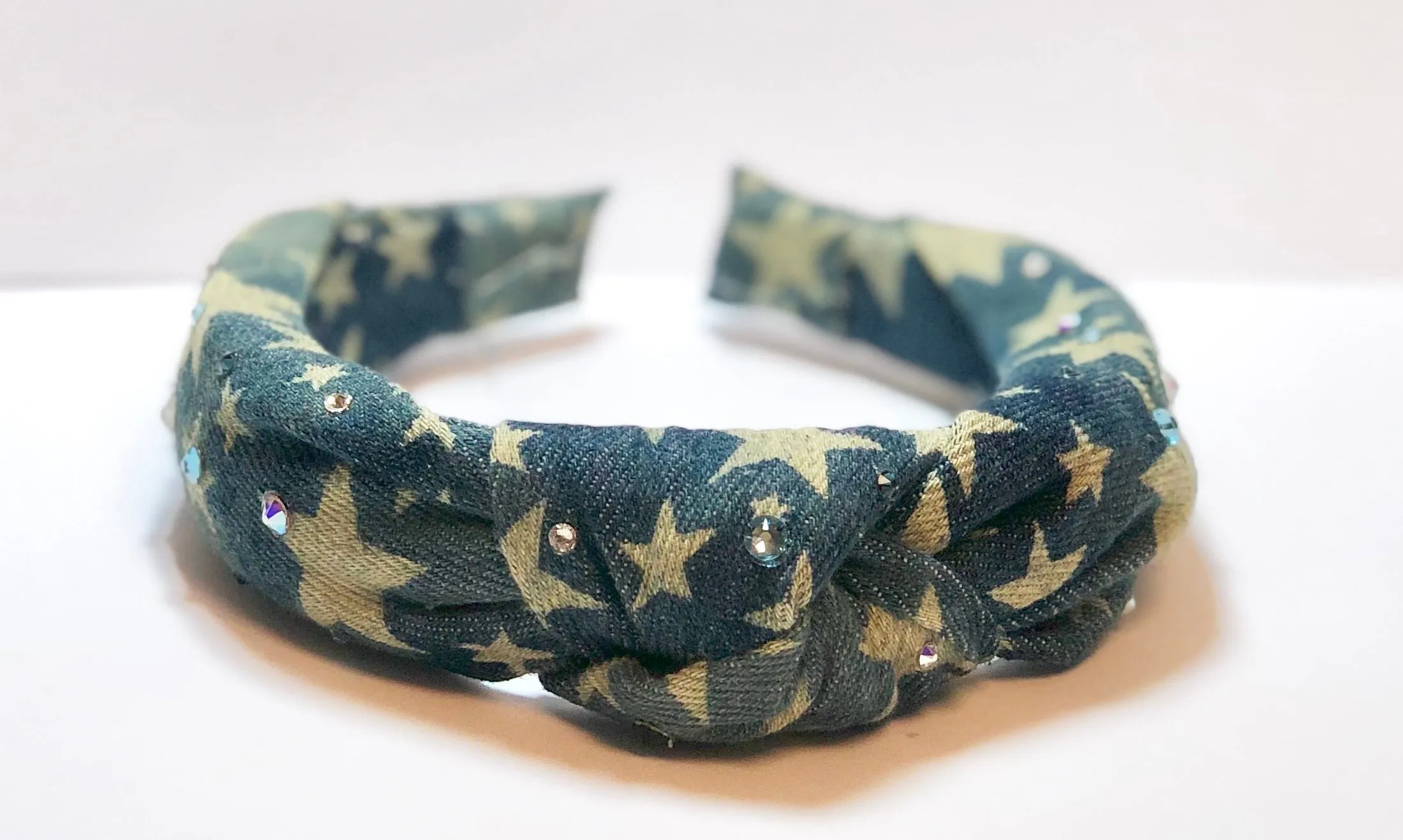 Bari Lynn Denim Stars Twist Knot Headband with Crystals
