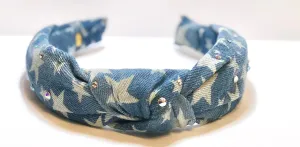 Bari Lynn Denim Stars Twist Knot Headband with Crystals