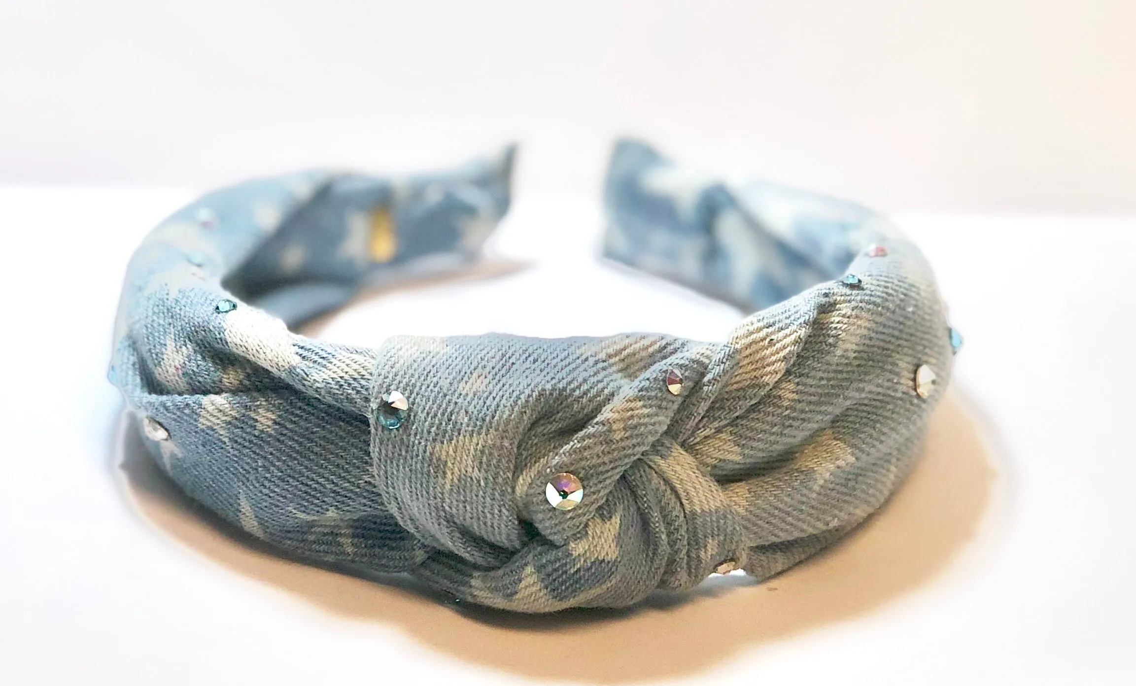 Bari Lynn Denim Stars Twist Knot Headband with Crystals
