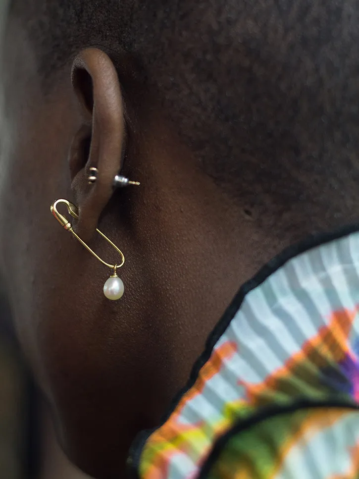 Beatriz Palacios Pearl Safety Pin Earrings