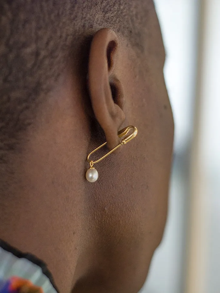 Beatriz Palacios Pearl Safety Pin Earrings
