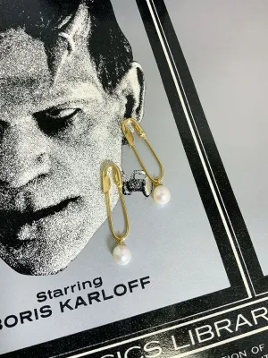 Beatriz Palacios Pearl Safety Pin Earrings