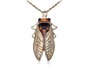 Big Antique Orange Amber Vintage Insect Cicada Beetle Bug Chain Pendant Necklace