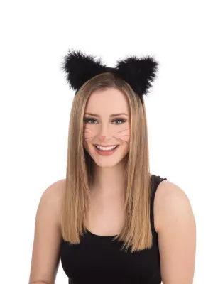 Black Cat Ears Marabou on Headband Book Week Fancy Dress Costume Accessories